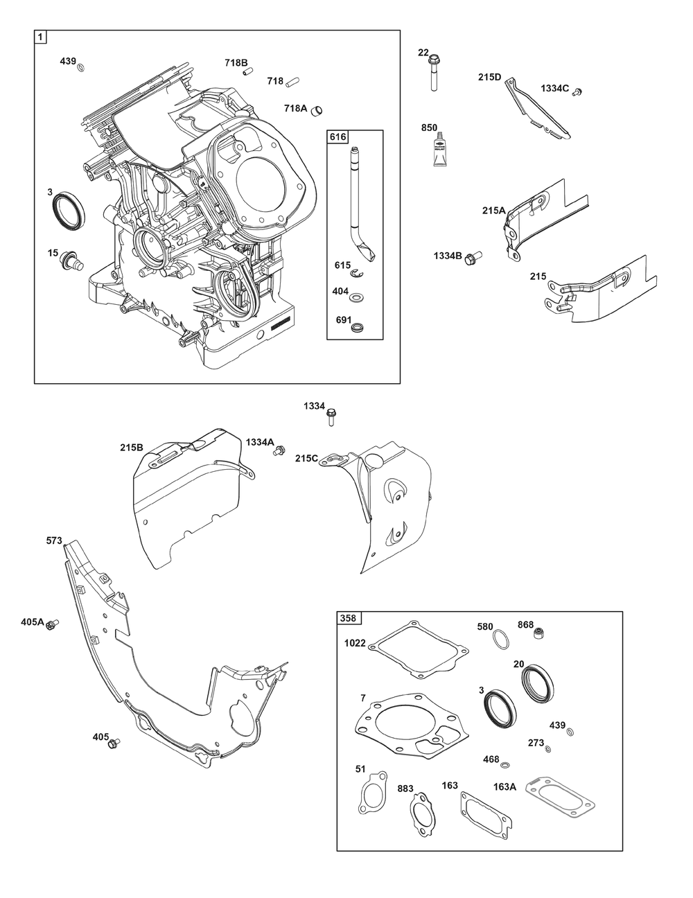Cylinder Group Diagram and Parts List for 540477-2221-G1 400000 - 699999 Briggs and Stratton Engine